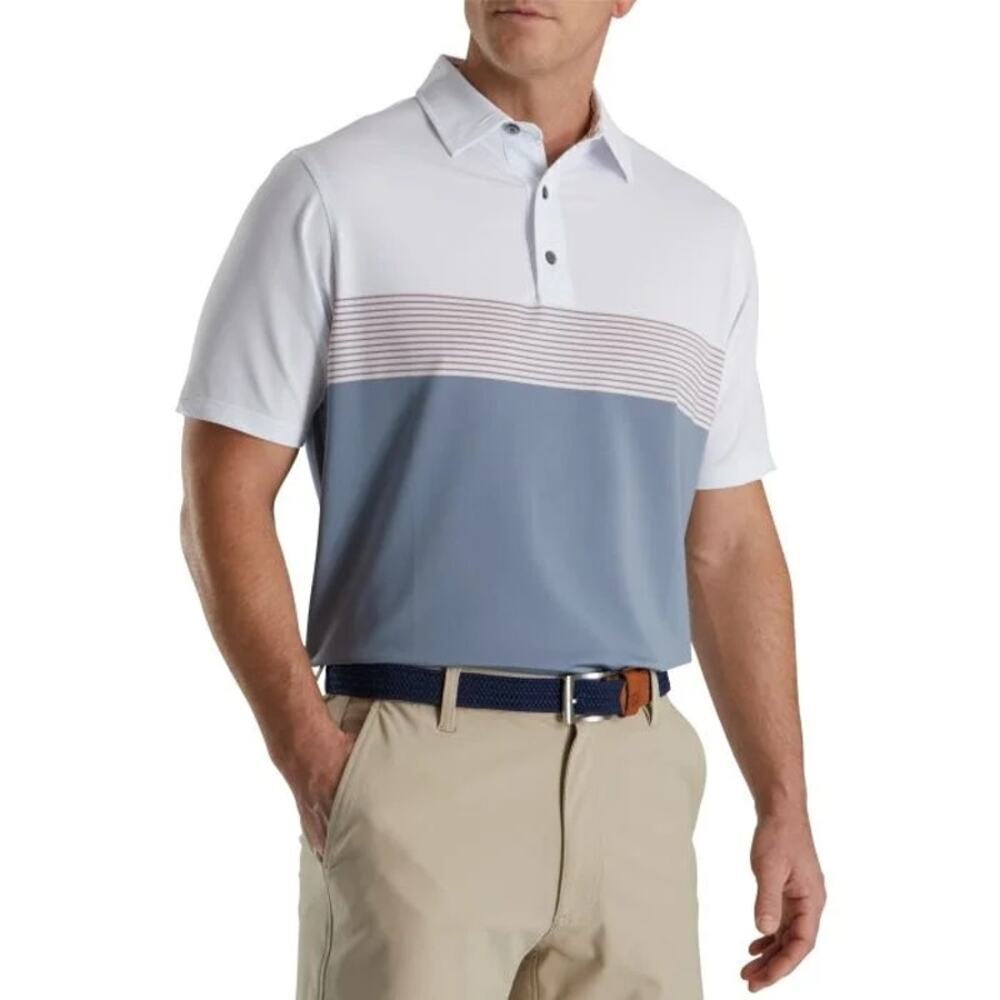 FootJoy Color Block Lisle Self Collar Golf Polo  White Graphite Pink sz XXL MT91